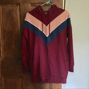 Maroon, navy, and coral tunic hoodie